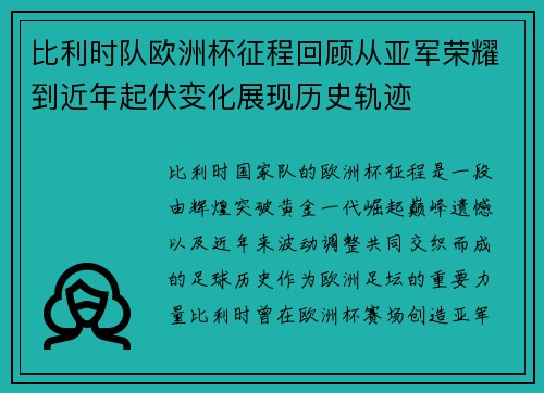 比利时队欧洲杯征程回顾从亚军荣耀到近年起伏变化展现历史轨迹 比利时队欧洲杯征程回顾从亚军荣耀到近年起伏变化展现历史轨迹